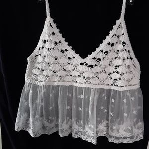 White sheer crocheted top